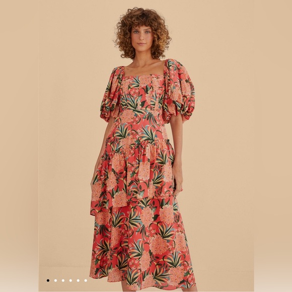 Farm Rio Red Pineapple Bloom Cut Out Midi Dress - Picture 2 of 9